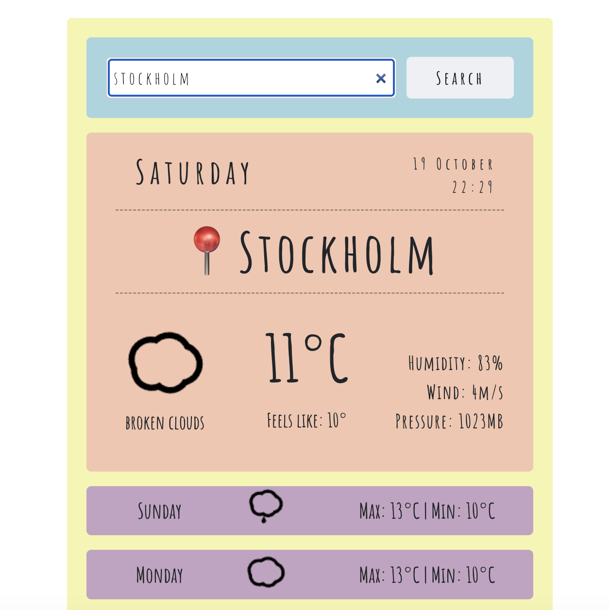 weather forecast app coded with react